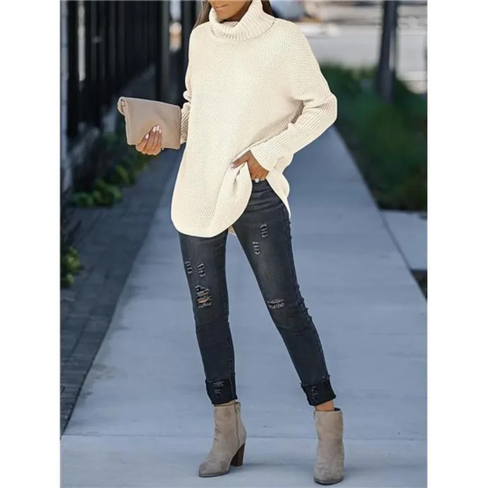 Women's Turtleneck Long Sleeve Tunic Sweater Oversized Chunky Knit Pullover Tops